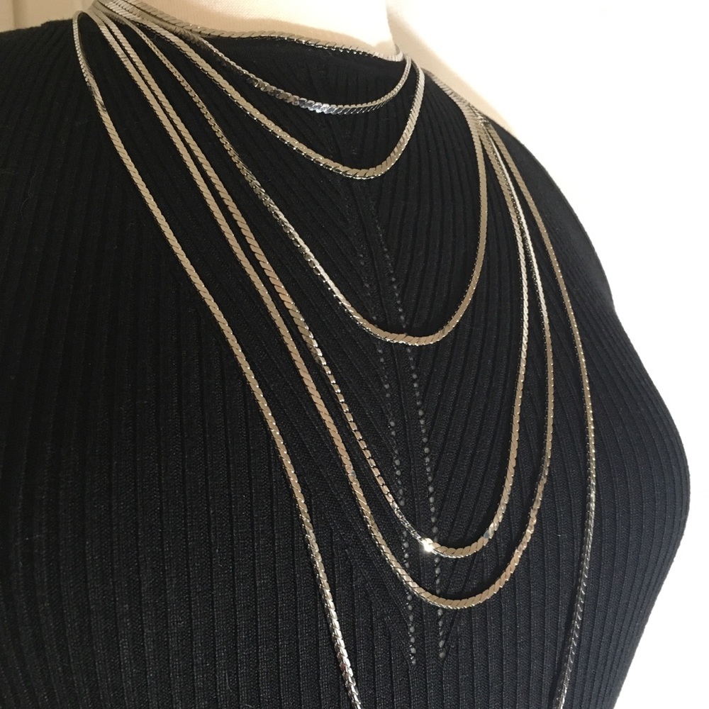 NWT WHBM Multi Strand Silver Herringbone Necklace